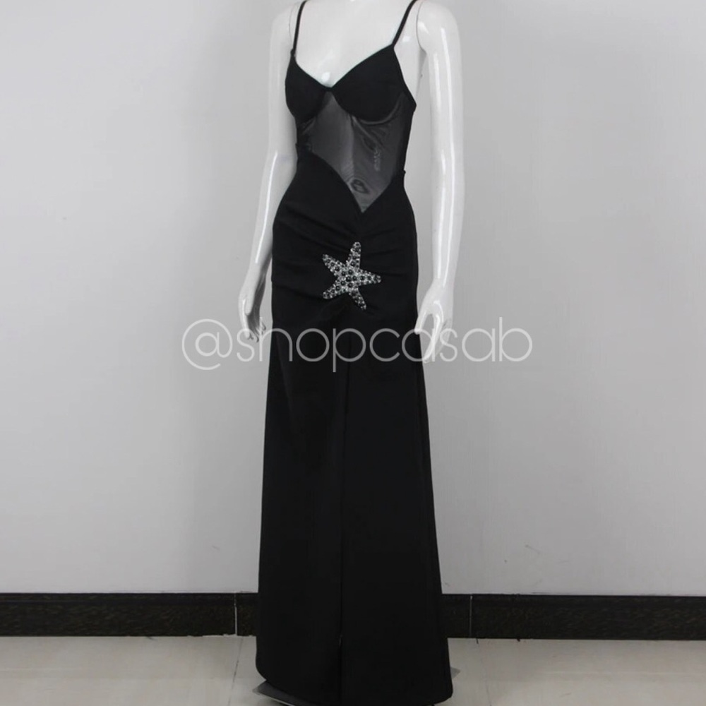 NEW💫CASA B| Starfish Bustier High Slit Draped Gown in Glamorous Black - Picture 8 of 14